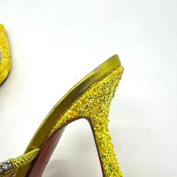 AMINA MUADDI Glitter Gilda Heeled Mule Women 8 Yellow Rhinstone Strap Pointy Toe - Picture 11 of 16
